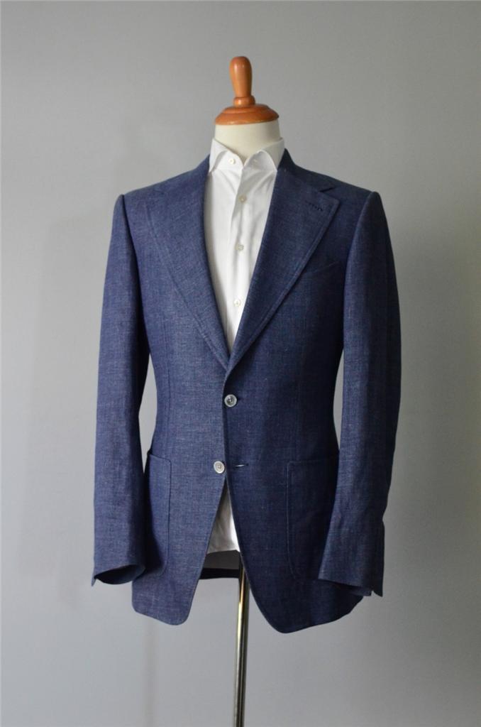New Tom Ford Suit - Blue Linen Wool Silk - 52 IT 42 US