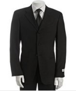 Armani Collezioni black striped wool-silk 3-button suit with flat front pants