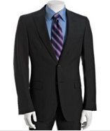 Prada navy stripe wool-silk 2-button suit with flat front pants