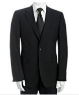 Gucci navy pinstriped stretch wool 2-button suit with flat front trousers