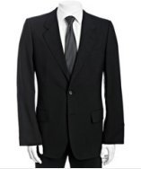 Yves Saint Laurent black stretch wool 2-button suit with flat front trousers