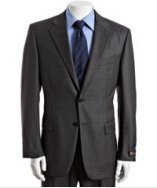 Joseph Abboud grey plaid check super 120s Loro Piana wool 2-button suit with single pleated pants