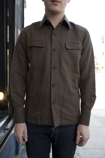 Self Edge Brown Slub Cotton Duck "Chief Petty Officer" Shirt