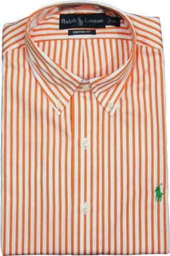 Polo Ralph Lauren Custom-Fit Bengal Stripe Button Down (Extra Large, Orange/White)