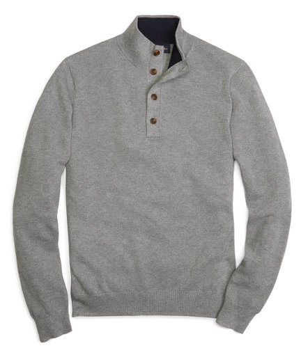 Brooks Brothers Cotton Cashmere Button-Mockneck Sweater