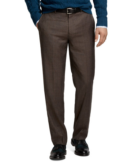 Brooks Brothers Madison Fit Plain-Front Brown Tic with Rust Deco Trousers