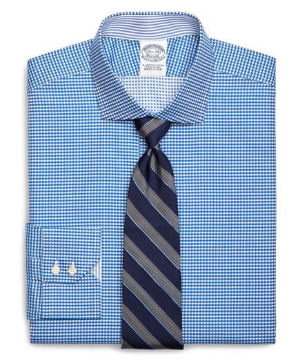 Brooks Brothers Egyptian Cotton Slim Fit Spread Collar Herringbone Gingham Luxury Dress Shirt