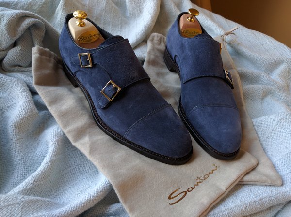 Santoni Goodyear Suede Double Monkstrap