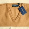 NWT Polo RL 100% Cashmere Smooth Jersey Knit V-Neck Sweater, Biscuit Brown, Size L