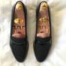 Salvatore Ferragamo black patent and grosgrain formal slip-on shoes size 9D