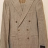 SOLD! -Sartoria Partenopea 36R Light Olive Brown Striped Double Breasted Linen Suit with Peak Lapels