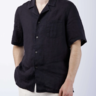Cavour Hawaii Linen shirt (37/S, Black)