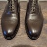 UK 9.5F BROWN CAP TOE OXFORDS BY ST. CRISPIN'S