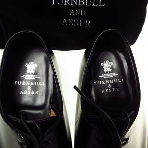 Rare "one off" pair of Turnbull & Asser men's shoes. Unworn with velvet shoes bags these are the only pair of these ever made. A very rare chance to own a pair of unique T&A shoes!