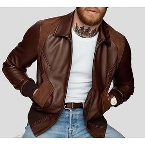 Celebrity Style Pure Brown Leather Bomber Jacket for Men