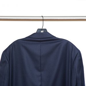 A skinny hanger can really ruin a jacket. Look at the difference between this hanger and the next.