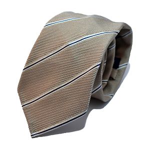 Champagne w/ navy stripe.  Un-tipped 7 fold with hand rolled edges.  Lightly lined, hand made in Naples.  $99.95 AUD