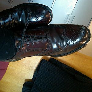 after shot in poor lighting after using elbow grease, athletic sock inside out, venetian and then saphir brown cordovan creme.