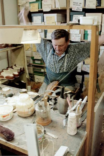 Sewing the welt by hand. Remember, most shoemakers do this with a machine. Taken in the workshop of Laszlo Vass