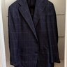 Cavour navy windowpane sport jacket; 38US / 48EUR; Drago silk, wool, linen