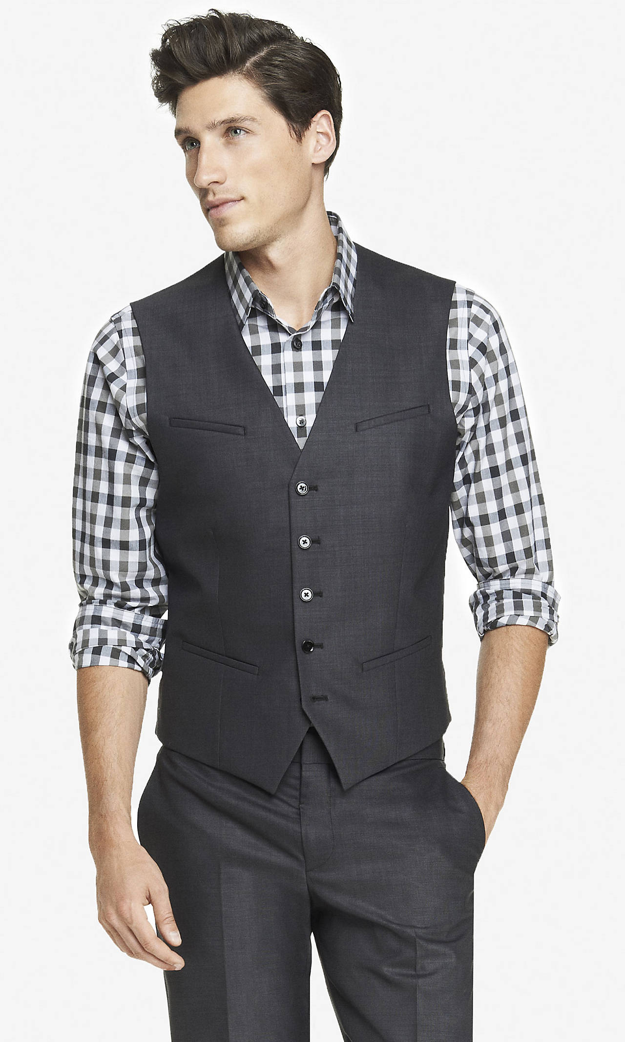 dress shirt and vest no tie