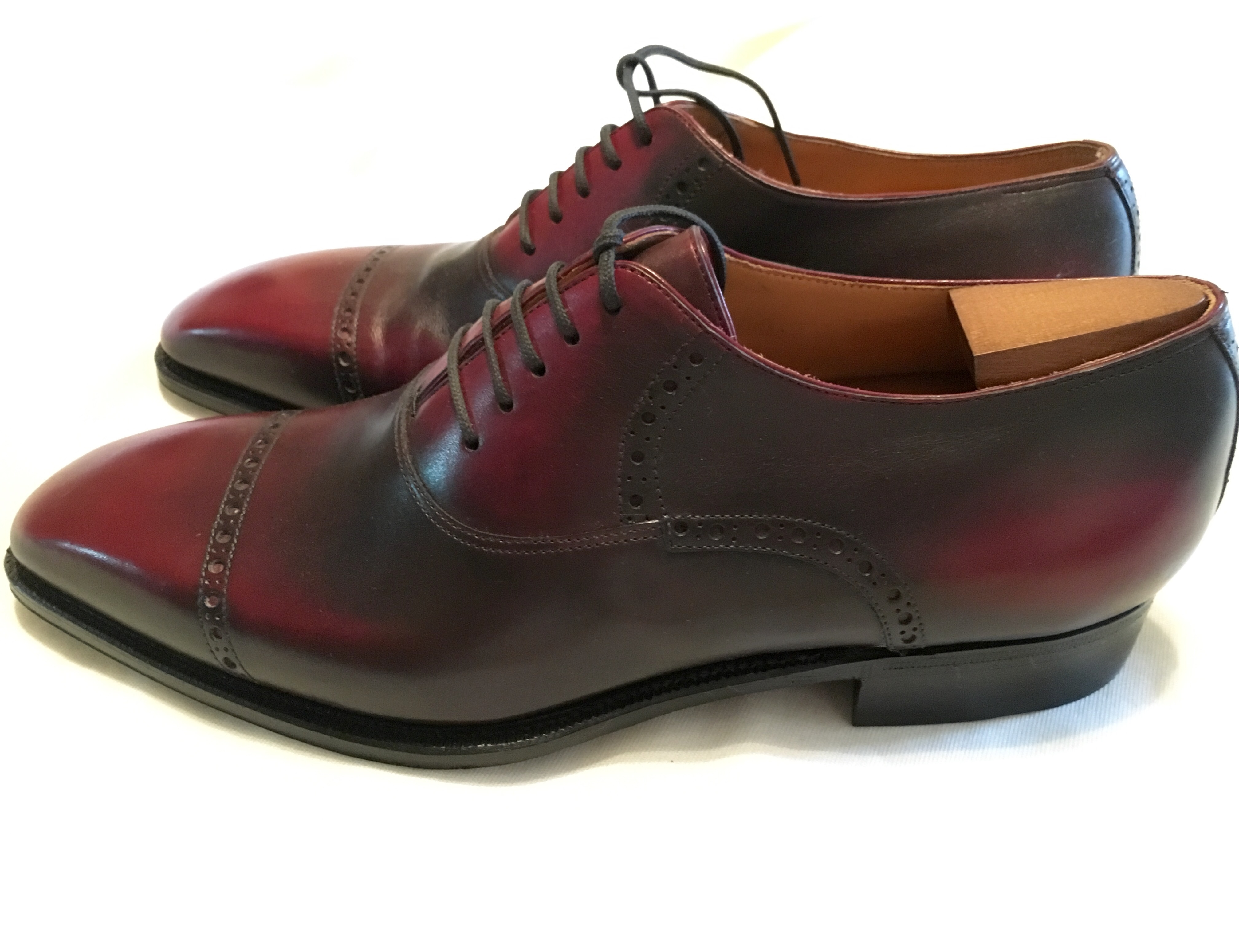 Kiton Leather-Canvas Wing Tip Oxford Dress Spectator Shoes New with Box 10.5 / Red