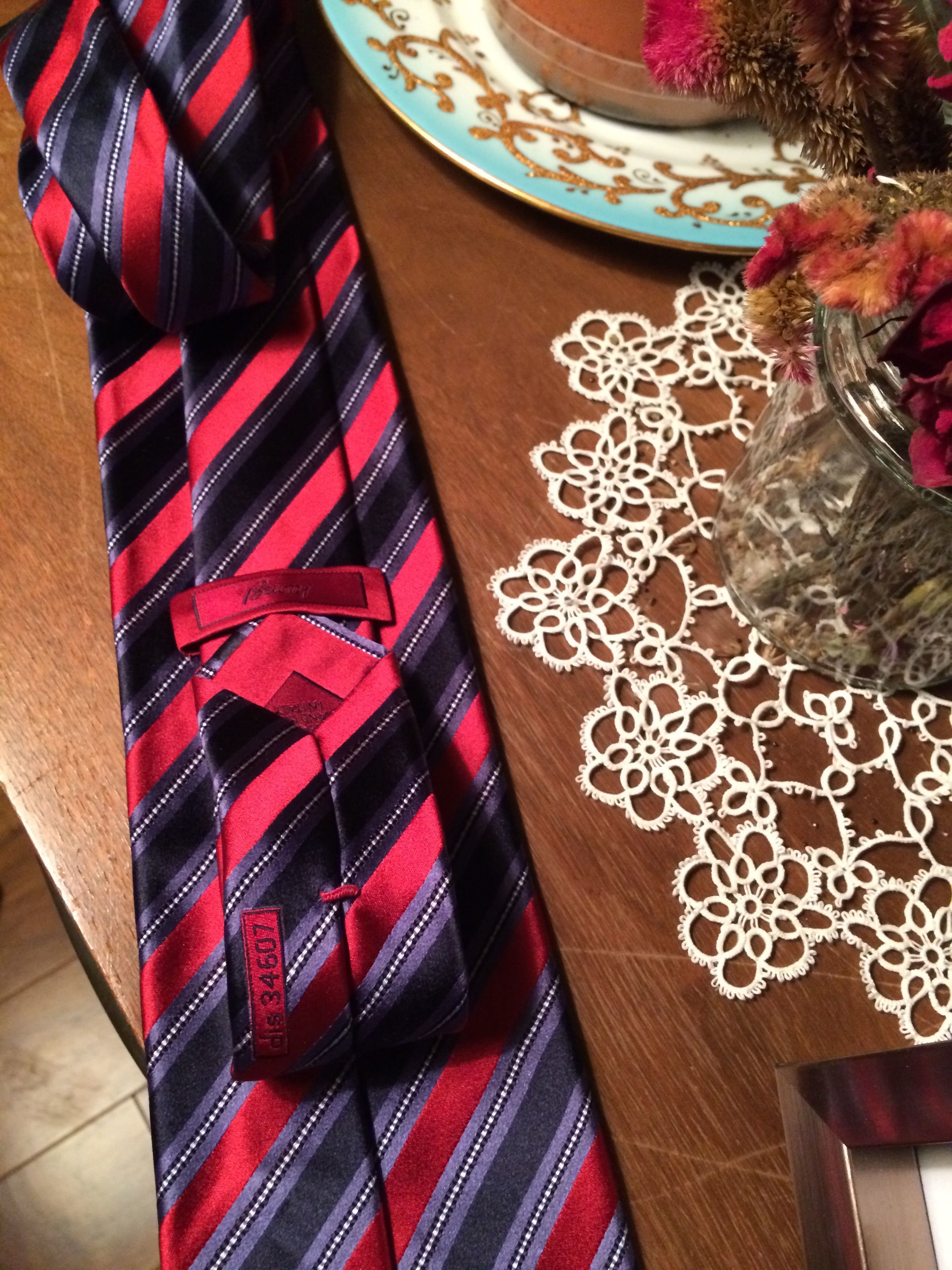 Turnbull & Asser Navy and Red Block Stripe Repp Silk Tie