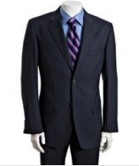 Valentino Valentino Roma dark blue pinstripe wool 2-button suit with flat front pants