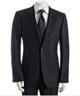 Gucci black herringbone striped wool-mohair 2-button suit with flat front pants