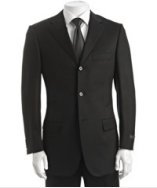 Corneliani black wool 3-button suit with flat front trousers