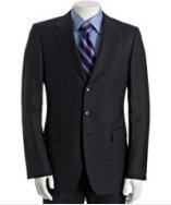 Gucci navy striped wool-mohair 3-button suit with flat front trousers