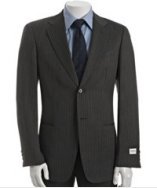 Armani Collezioni charcoal pinstripe wool-silk 2-button suit with flat front pants