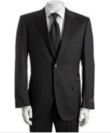 Canali black wide stripe wool 2-button suit with flat front pants