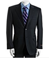 Canali dark navy pinstriped wool 2-button suit with flat front pants