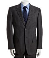 Valentino grey double striped wool 2-button suit with flat front pants