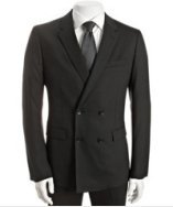 Theory black stretch wool 'Hamilton M Metropolis' double breasted suit with flat front pants