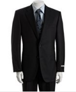 Hickey Freeman Loro Piana navy worsted wool 2-button 'Vanguard' suit with double pleated pants