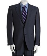 Canali navy pinstriped wool-mohair 2-button suit with single pleated cuffed trousers