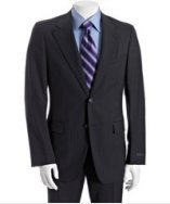 Prada navy striped wool 2-button suit with flat front trousers