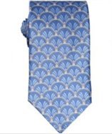 Ike Behar light blue scalloped fan print silk tie