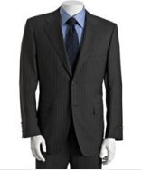 Canali charcoal striped wool 2-button suit with flat front trousers