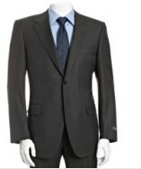 Canali charcoal pinstriped wool 2-button suit with flat front pants