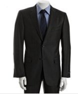 Hickey charcoal pinstripe wool 2-button suit with flat front pants