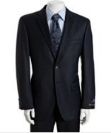 Joseph Abboud navy striped super 120s Loro Piana wool 2-button suit with flat front pants