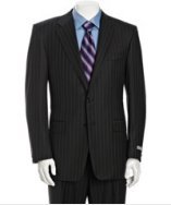 Hickey Freeman navy pinstriped worsted wool 2-button 'Madison' suit with pleated pants