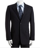 Prada navy wool 2-button suit with flat front pants