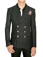 Balmain - PINSTRIPED TWILL WOOL BADGE JACKET