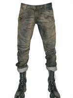 Balmain - DIRTY DENIM CROPPED BIKER JEANS