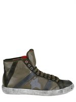 W6yz - FLUO DETAIL STAINED NAPPA HIGH SNEAKERS
