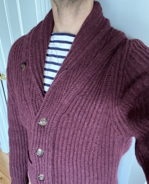 Scott & Charters Burgundy Cardigan_Orcival Breton selfie closeup.jpg